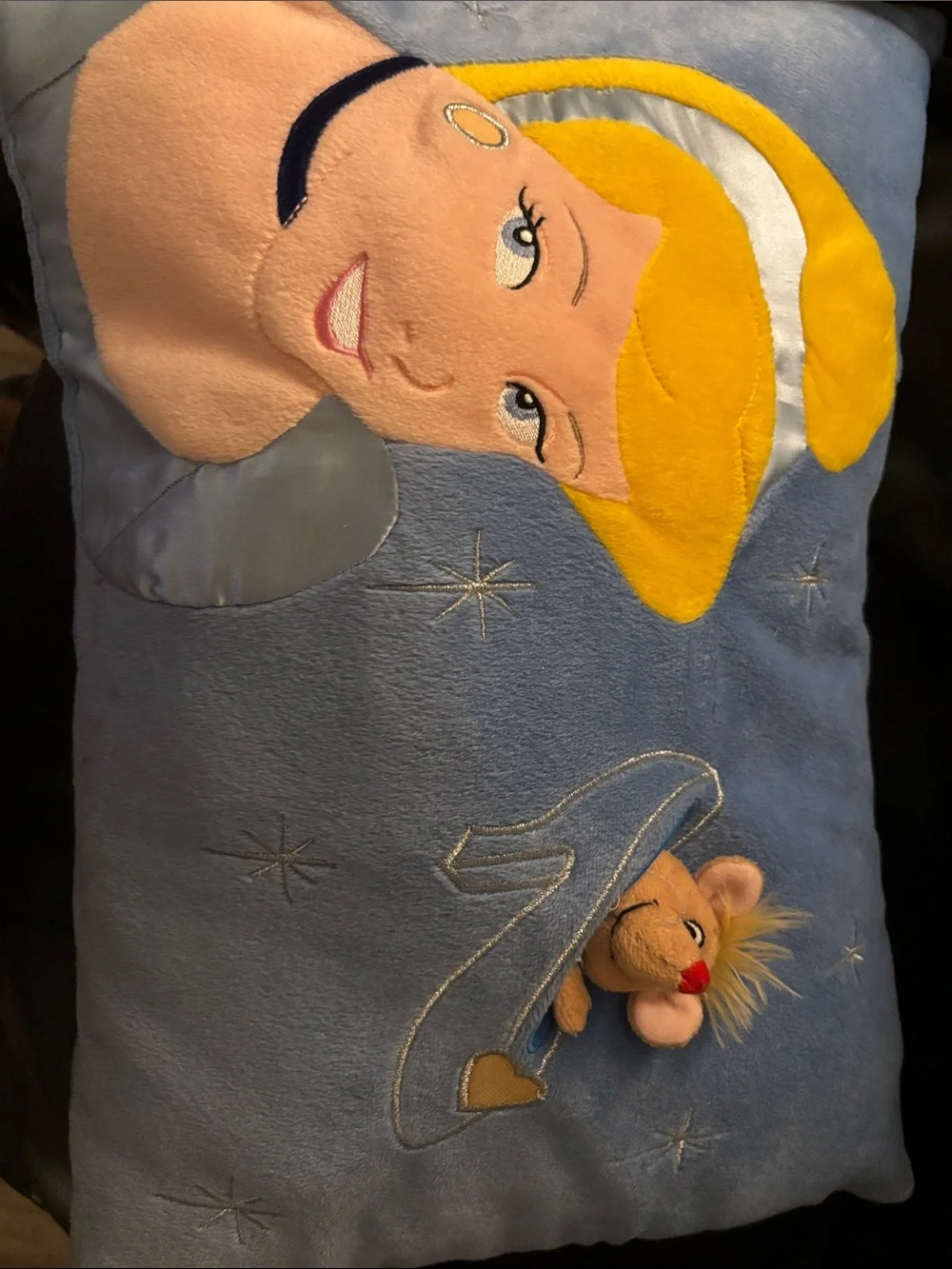 Disney Cinderella Blue Yellow Appliqué Pillow - vintage
